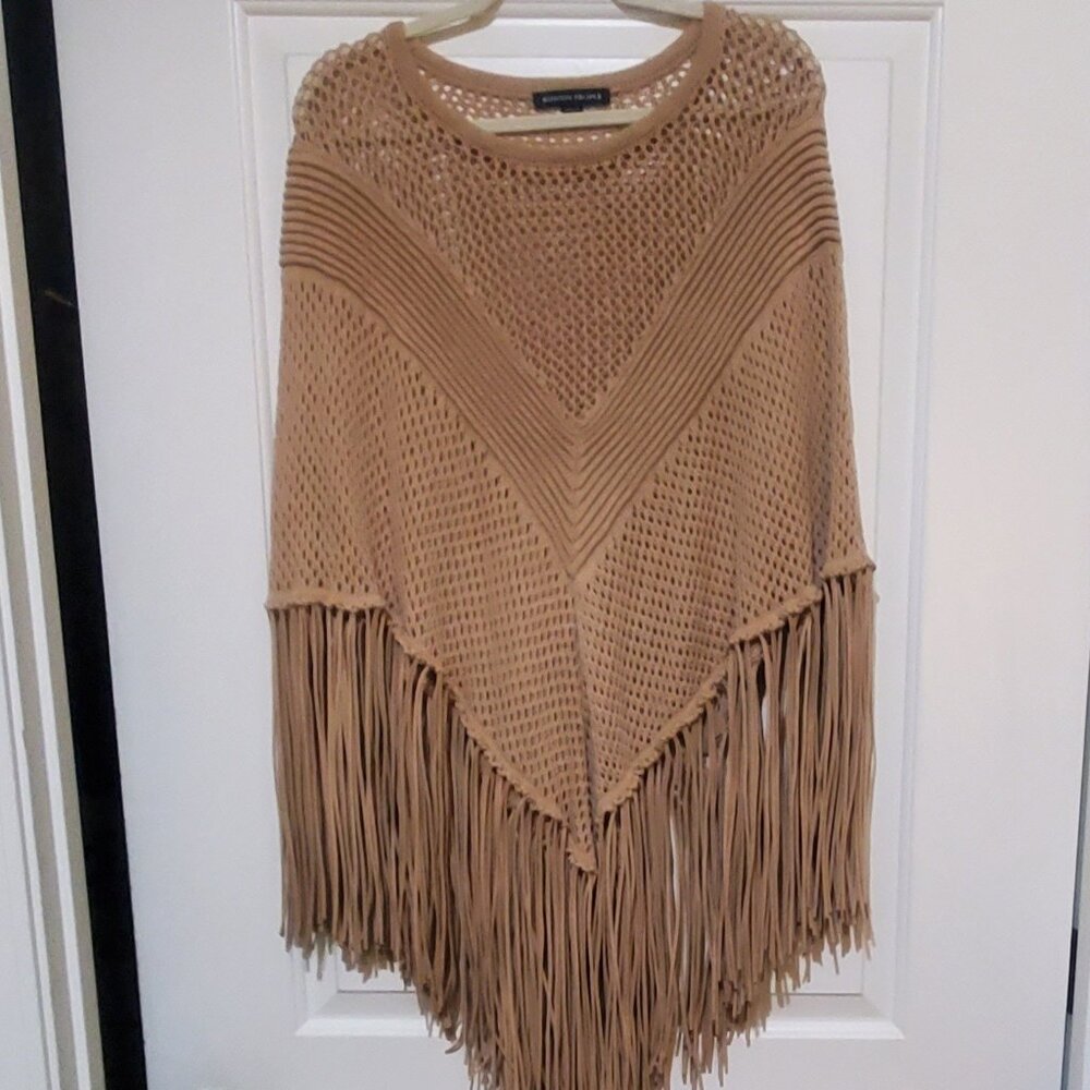 Boston Proper Faux Suede Fringe Poncho - Picture 4 of 4